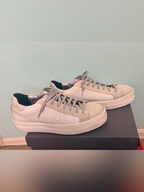 P448 White and Light Gray Low-Top Sneakers